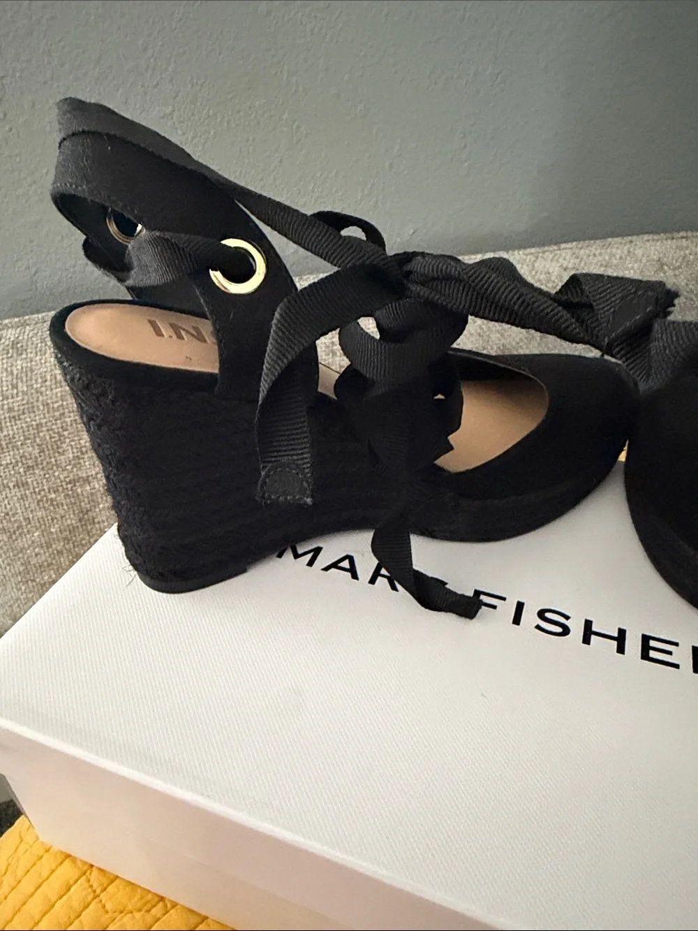 INC International Concepts Black Lace-Up Espadrille Wedge Sandals